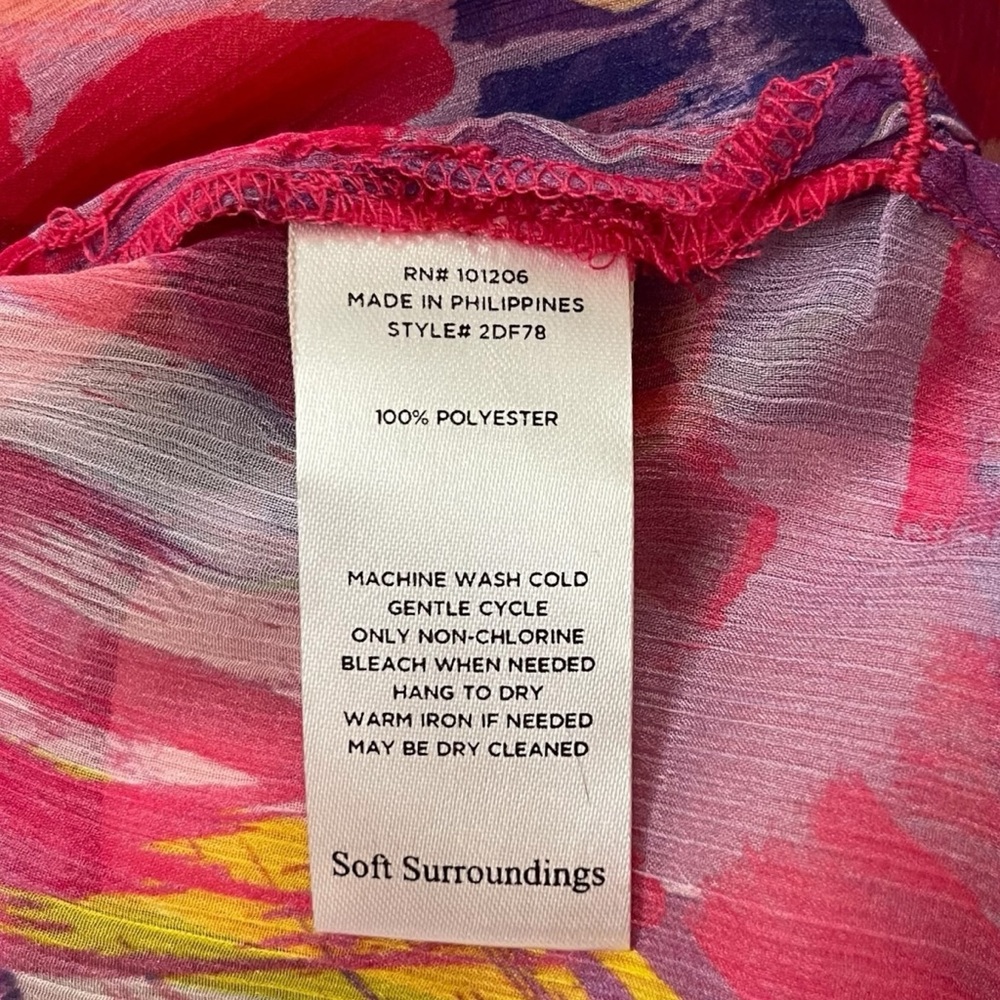 Soft Surroundings Sheer Floral Tunic Blouse Pink Multicolor Boho Flowy Size M - Picture 8 of 9